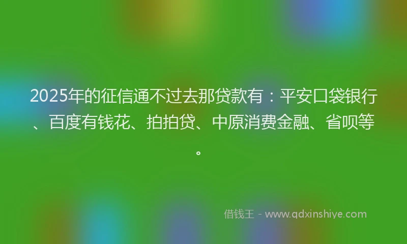 2025年的征信通不过去那贷款有：平安口袋银行、百度有钱花、拍拍贷、中原消费金融、省呗等。
