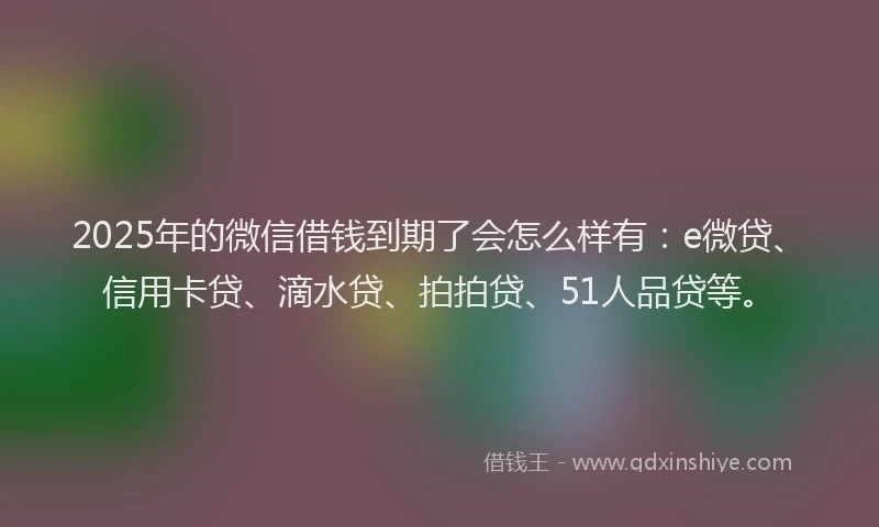 2025年的微信借钱到期了会怎么样有：e微贷、信用卡贷、滴水贷、拍拍贷、51人品贷等。