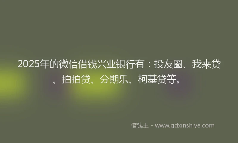 2025年的微信借钱兴业银行有：投友圈、我来贷、拍拍贷、分期乐、柯基贷等。