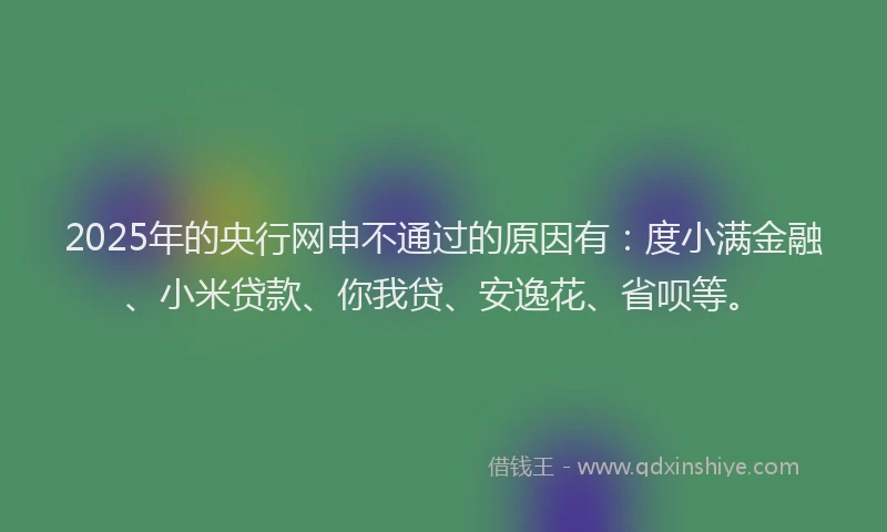 2025年的央行网申不通过的原因有：度小满金融、小米贷款、你我贷、安逸花、省呗等。