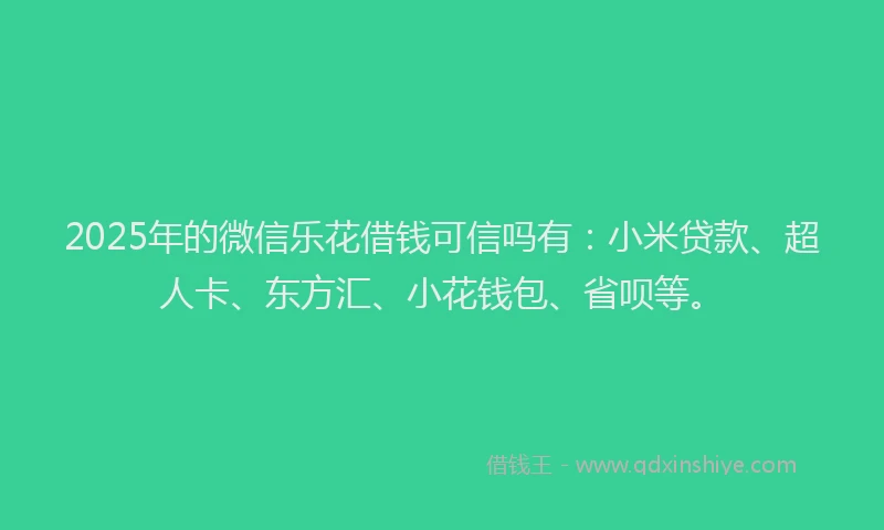 2025年的微信乐花借钱可信吗有：小米贷款、超人卡、东方汇、小花钱包、省呗等。