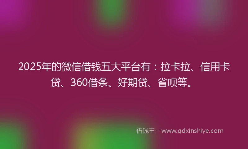 2025年的微信借钱五大平台有：拉卡拉、信用卡贷、360借条、好期贷、省呗等。