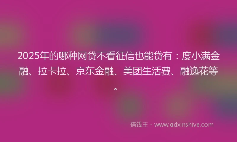 2025年的哪种网贷不看征信也能贷有：度小满金融、拉卡拉、京东金融、美团生活费、融逸花等。