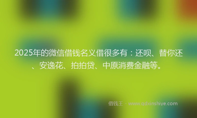 2025年的微信借钱名义借很多有：还呗、替你还、安逸花、拍拍贷、中原消费金融等。
