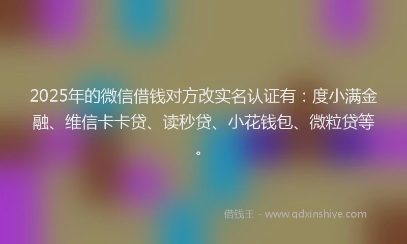 2025年的微信借钱对方改实名认证有：度小满金融、维信卡卡贷、读秒贷、小花钱包、微粒贷等。