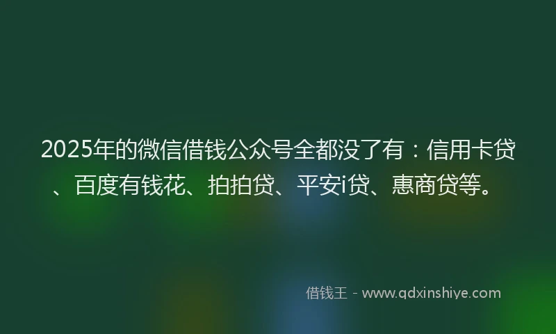 2025年的微信借钱公众号全都没了有：信用卡贷、百度有钱花、拍拍贷、平安i贷、惠商贷等。