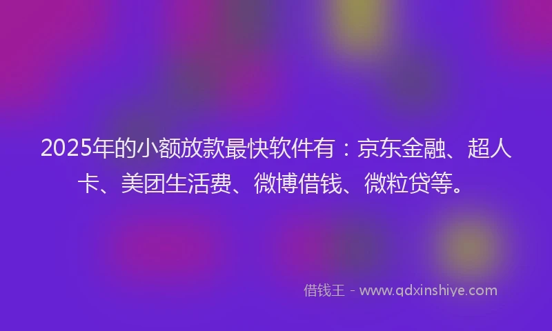 2025年的小额放款最快软件有：京东金融、超人卡、美团生活费、微博借钱、微粒贷等。