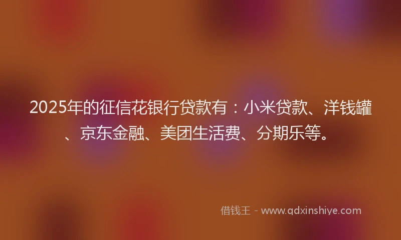 2025年的征信花银行贷款有：小米贷款、洋钱罐、京东金融、美团生活费、分期乐等。