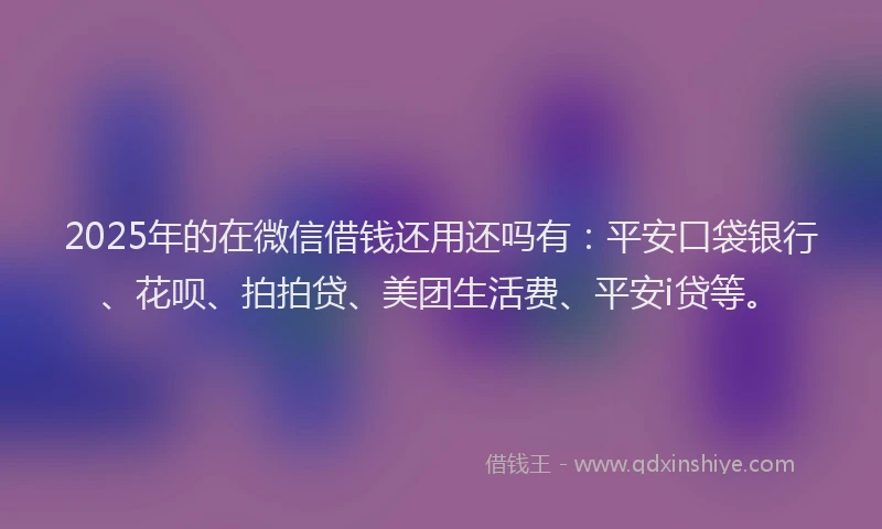 2025年的在微信借钱还用还吗有：平安口袋银行、花呗、拍拍贷、美团生活费、平安i贷等。