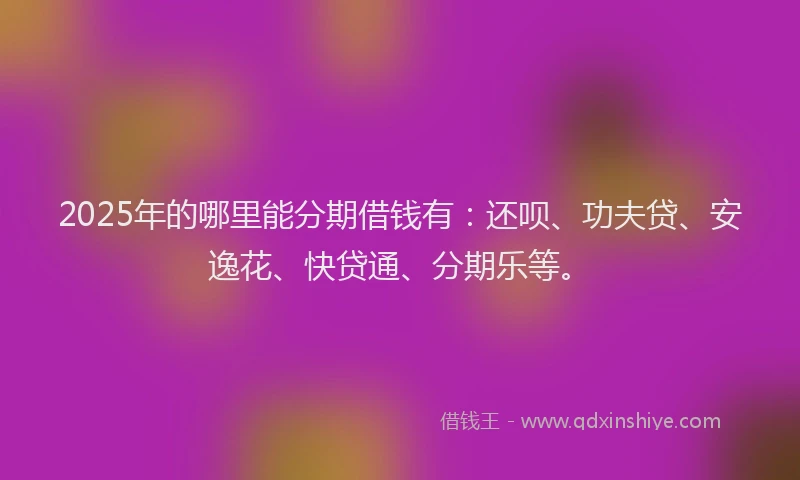 2025年的哪里能分期借钱有：还呗、功夫贷、安逸花、快贷通、分期乐等。
