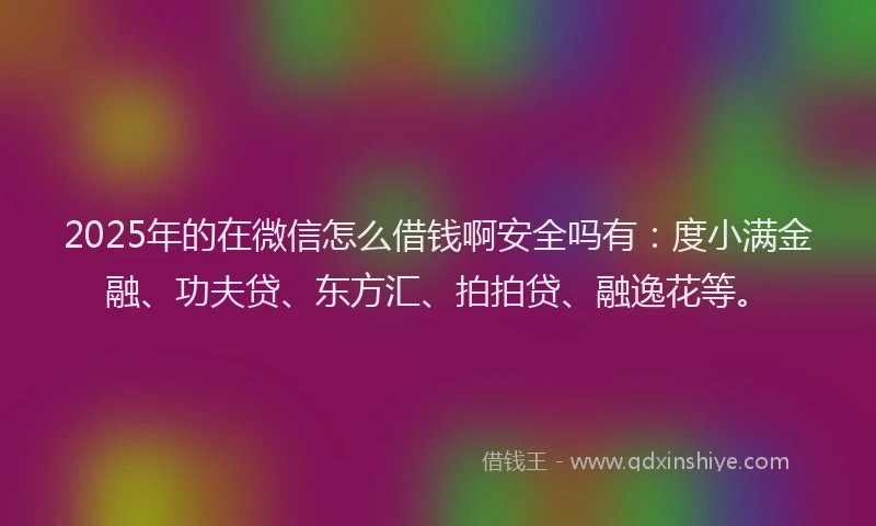 2025年的在微信怎么借钱啊安全吗有：度小满金融、功夫贷、东方汇、拍拍贷、融逸花等。