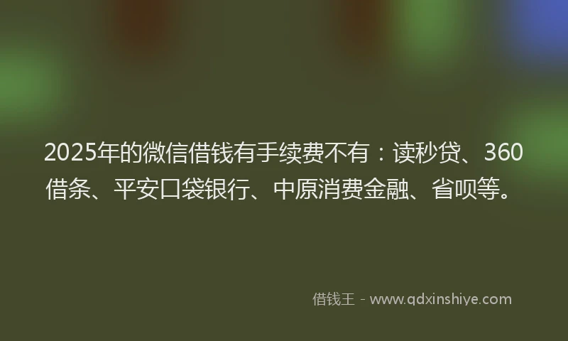 2025年的微信借钱有手续费不有：读秒贷、360借条、平安口袋银行、中原消费金融、省呗等。