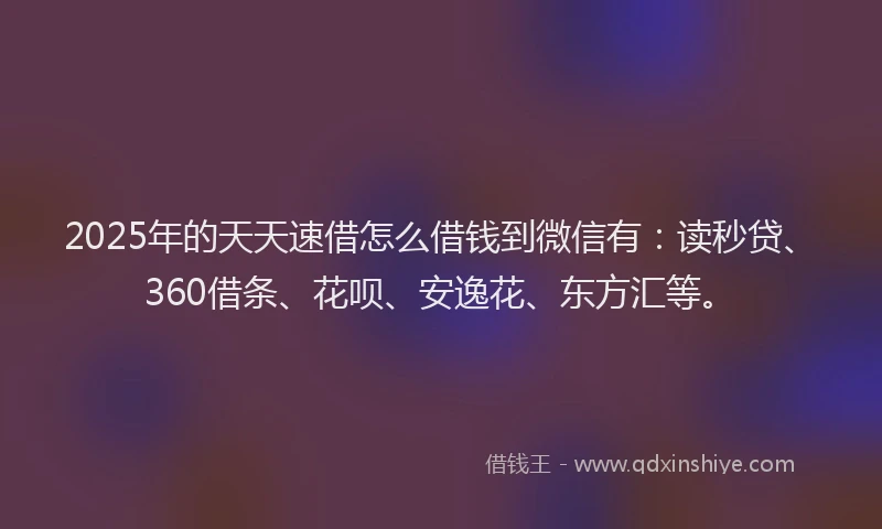 2025年的天天速借怎么借钱到微信有：读秒贷、360借条、花呗、安逸花、东方汇等。
