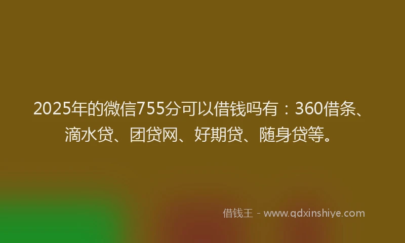 2025年的微信755分可以借钱吗有：360借条、滴水贷、团贷网、好期贷、随身贷等。