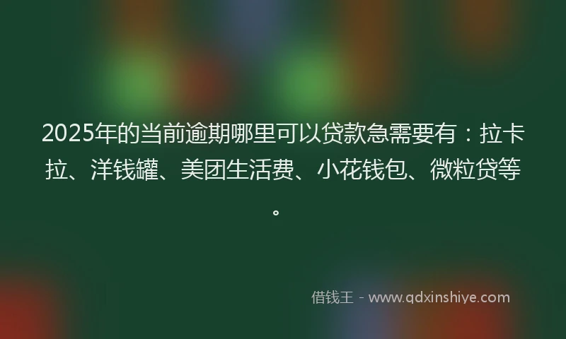 2025年的当前逾期哪里可以贷款急需要有：拉卡拉、洋钱罐、美团生活费、小花钱包、微粒贷等。