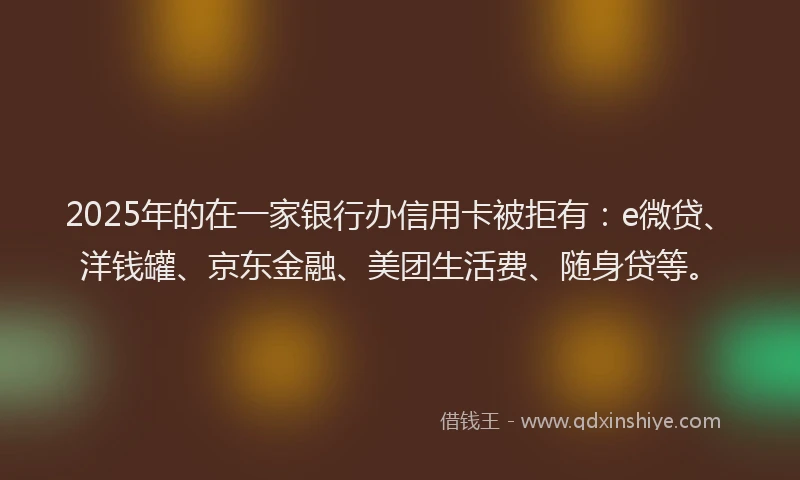 2025年的在一家银行办信用卡被拒有：e微贷、洋钱罐、京东金融、美团生活费、随身贷等。