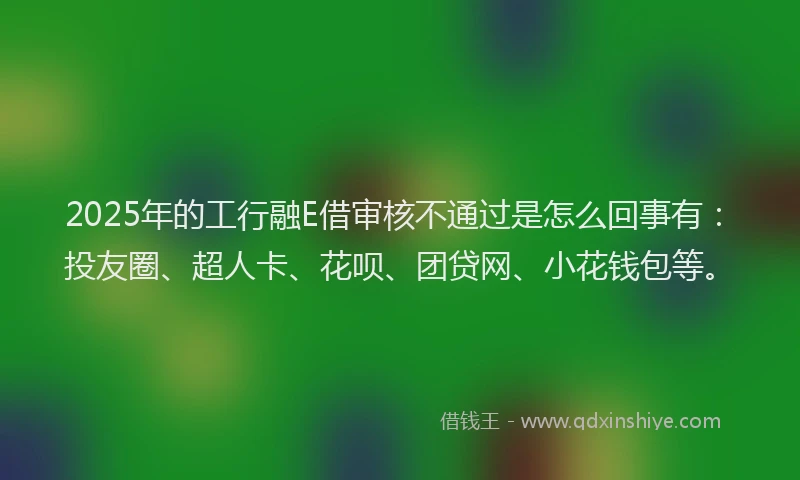 2025年的工行融E借审核不通过是怎么回事有：投友圈、超人卡、花呗、团贷网、小花钱包等。