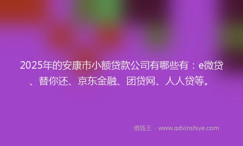 2025年的安康市小额贷款公司有哪些有：e微贷、替你还、京东金融、团贷网、人人贷等。
