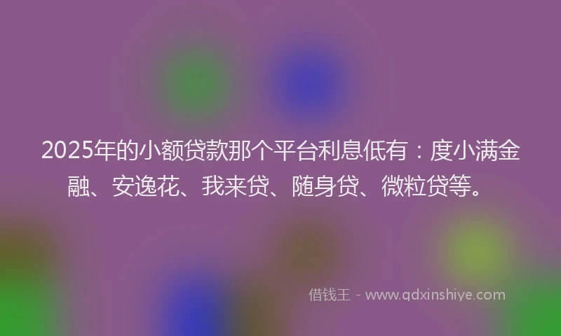 2025年的小额贷款那个平台利息低有：度小满金融、安逸花、我来贷、随身贷、微粒贷等。