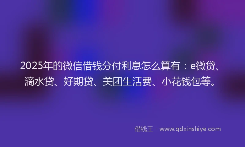 2025年的微信借钱分付利息怎么算有：e微贷、滴水贷、好期贷、美团生活费、小花钱包等。