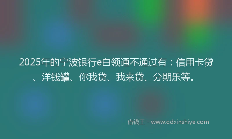 2025年的宁波银行e白领通不通过有：信用卡贷、洋钱罐、你我贷、我来贷、分期乐等。