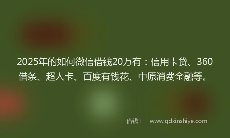 2025年的如何微信借钱20万有：信用卡贷、360借条、超人卡、百度有钱花、中原消费金融等。