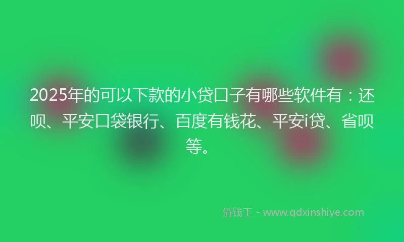 2025年的可以下款的小贷口子有哪些软件有：还呗、平安口袋银行、百度有钱花、平安i贷、省呗等。