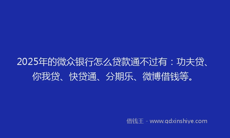 2025年的微众银行怎么贷款通不过有：功夫贷、你我贷、快贷通、分期乐、微博借钱等。