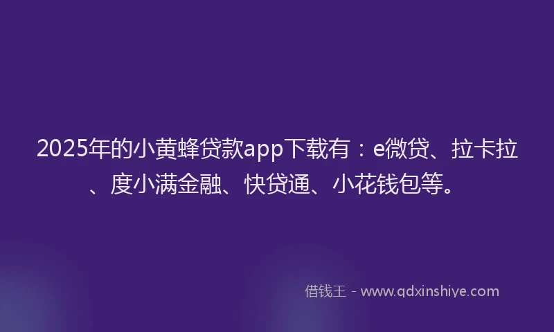 2025年的小黄蜂贷款app下载有：e微贷、拉卡拉、度小满金融、快贷通、小花钱包等。