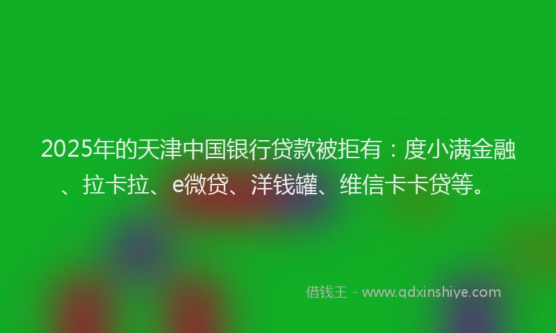 2025年的天津中国银行贷款被拒有：度小满金融、拉卡拉、e微贷、洋钱罐、维信卡卡贷等。