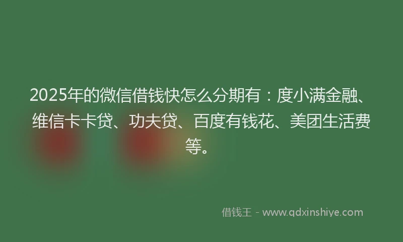 2025年的微信借钱快怎么分期有：度小满金融、维信卡卡贷、功夫贷、百度有钱花、美团生活费等。