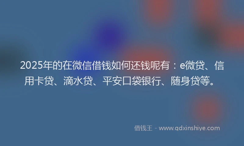2025年的在微信借钱如何还钱呢有：e微贷、信用卡贷、滴水贷、平安口袋银行、随身贷等。