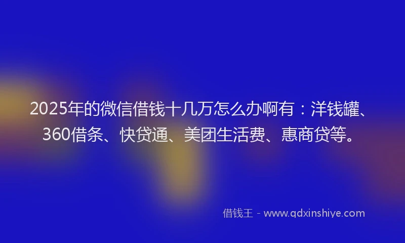 2025年的微信借钱十几万怎么办啊有：洋钱罐、360借条、快贷通、美团生活费、惠商贷等。