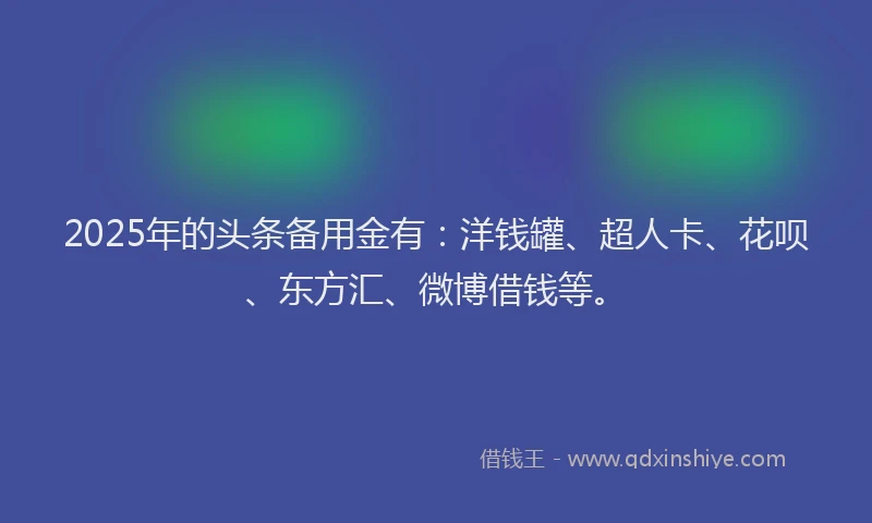 2025年的头条备用金有：洋钱罐、超人卡、花呗、东方汇、微博借钱等。