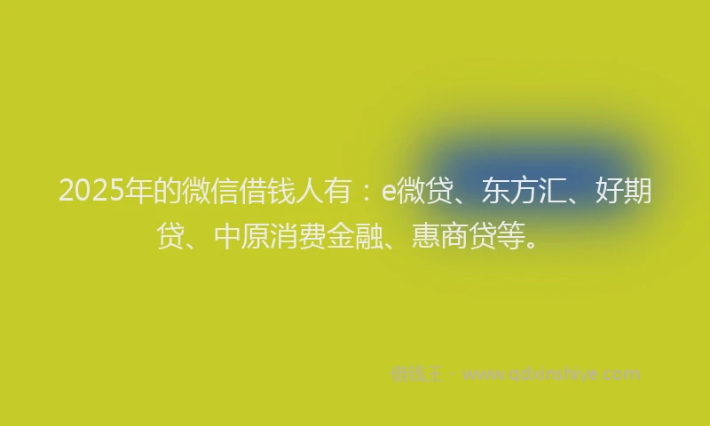 2025年的微信借钱人有：e微贷、东方汇、好期贷、中原消费金融、惠商贷等。