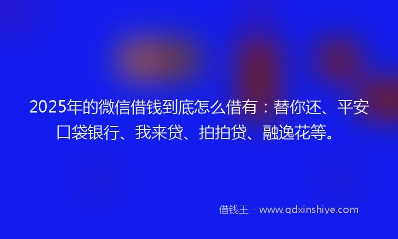 2025年的微信借钱到底怎么借有：替你还、平安口袋银行、我来贷、拍拍贷、融逸花等。