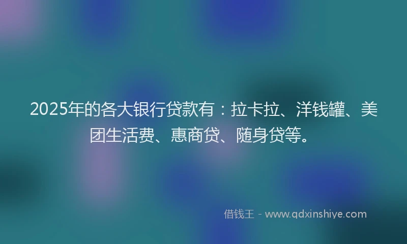 2025年的各大银行贷款有：拉卡拉、洋钱罐、美团生活费、惠商贷、随身贷等。