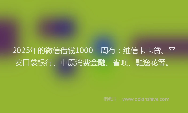2025年的微信借钱1000一周有：维信卡卡贷、平安口袋银行、中原消费金融、省呗、融逸花等。