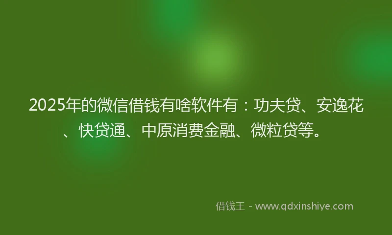 2025年的微信借钱有啥软件有：功夫贷、安逸花、快贷通、中原消费金融、微粒贷等。