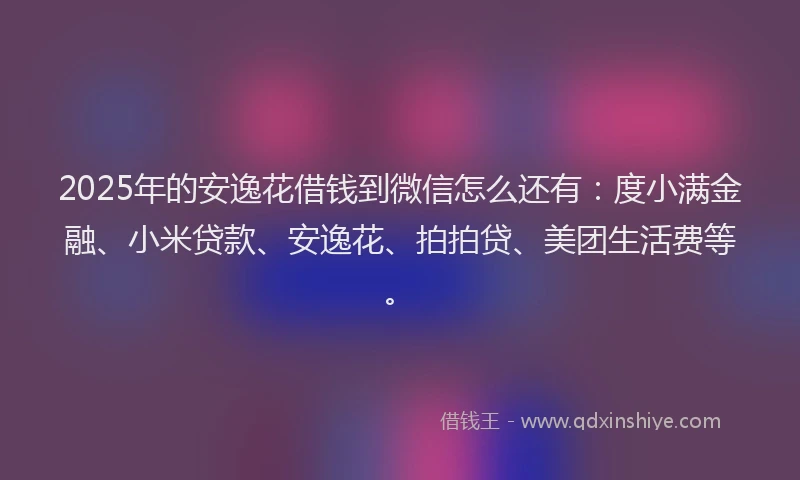 2025年的安逸花借钱到微信怎么还有：度小满金融、小米贷款、安逸花、拍拍贷、美团生活费等。