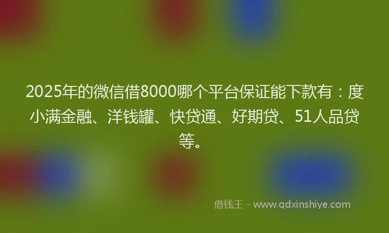 2025年的微信借8000哪个平台保证能下款有：度小满金融、洋钱罐、快贷通、好期贷、51人品贷等。