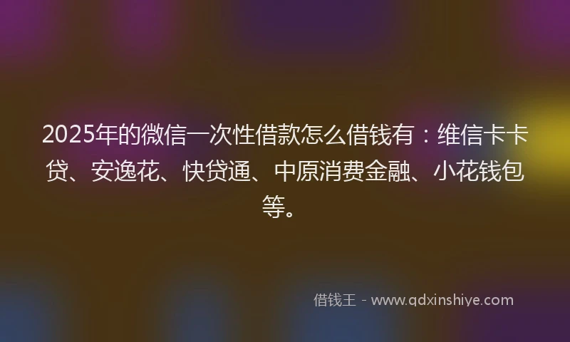 2025年的微信一次性借款怎么借钱有：维信卡卡贷、安逸花、快贷通、中原消费金融、小花钱包等。