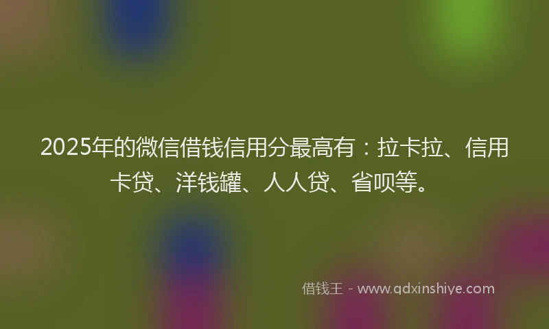 2025年的微信借钱信用分最高有：拉卡拉、信用卡贷、洋钱罐、人人贷、省呗等。