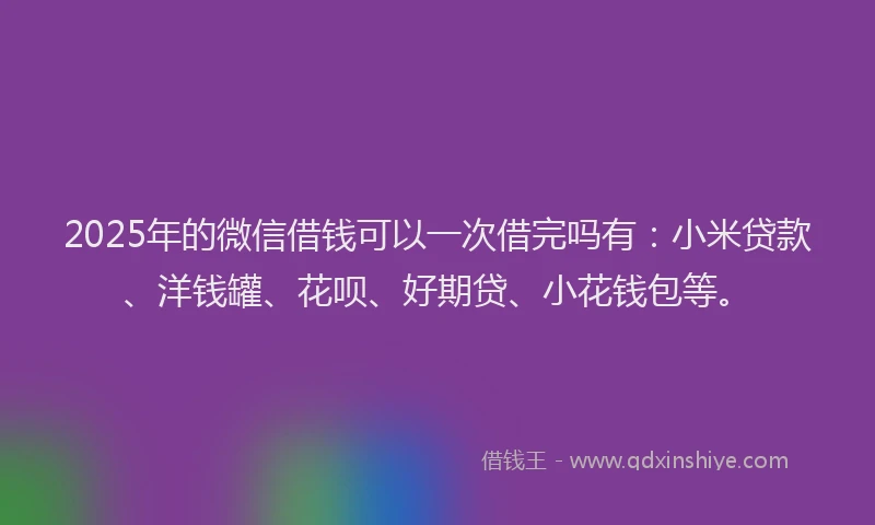 2025年的微信借钱可以一次借完吗有：小米贷款、洋钱罐、花呗、好期贷、小花钱包等。