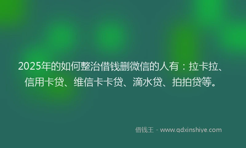 2025年的如何整治借钱删微信的人有：拉卡拉、信用卡贷、维信卡卡贷、滴水贷、拍拍贷等。