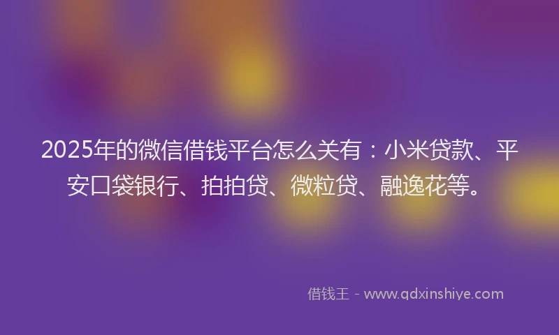 2025年的微信借钱平台怎么关有：小米贷款、平安口袋银行、拍拍贷、微粒贷、融逸花等。