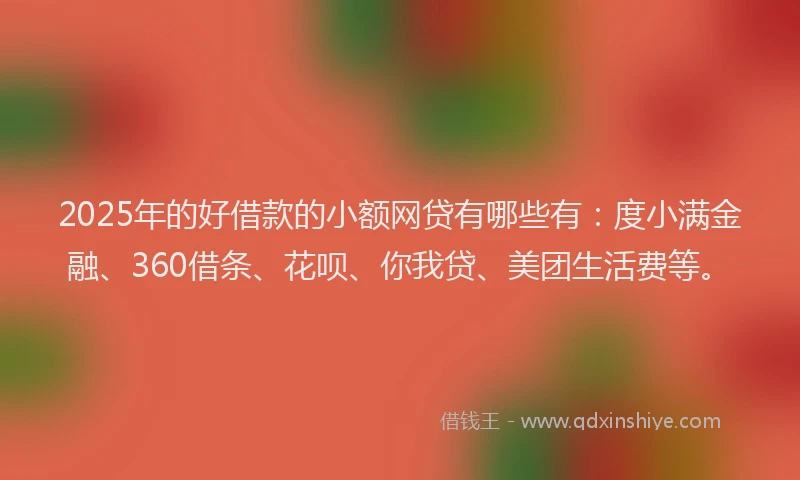 2025年的好借款的小额网贷有哪些有：度小满金融、360借条、花呗、你我贷、美团生活费等。