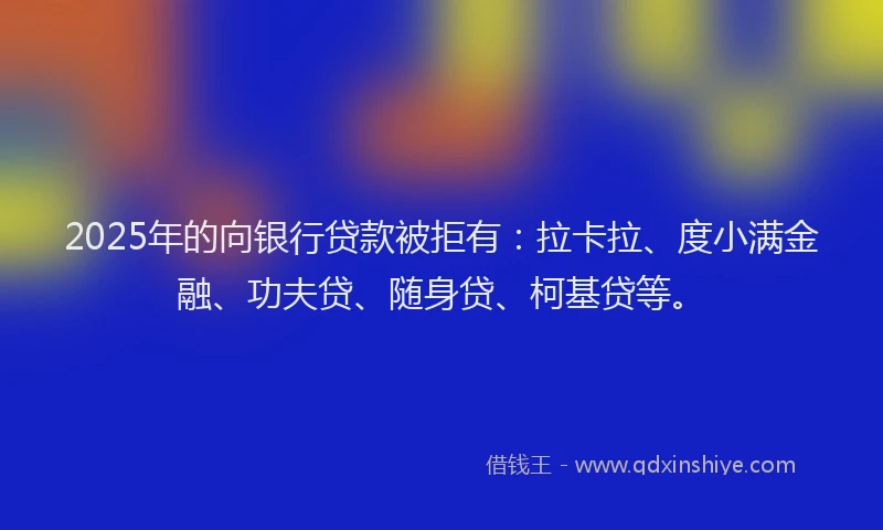2025年的向银行贷款被拒有：拉卡拉、度小满金融、功夫贷、随身贷、柯基贷等。