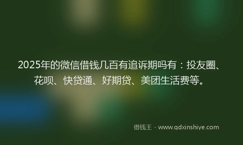 2025年的微信借钱几百有追诉期吗有：投友圈、花呗、快贷通、好期贷、美团生活费等。