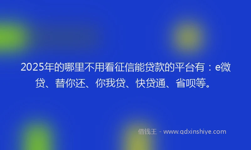 2025年的哪里不用看征信能贷款的平台有：e微贷、替你还、你我贷、快贷通、省呗等。